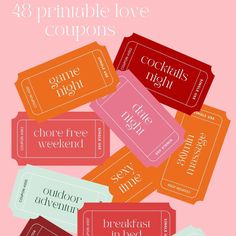 coupons are stacked on top of each other with the words, printable love coupons