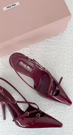 Miu Miu Red Shoes, Miu Miu Red Heels, Cherry Red Clothes Aesthetic, Pointy Heels Aesthetic, Cherry Red Kitten Heels, Cherry Red Aesthetics, Cherry Red Accessories, Shoe Inspo Heels, Red Aesthetic Shoes