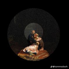 an image of a man and woman sitting on the ground in front of a dark background