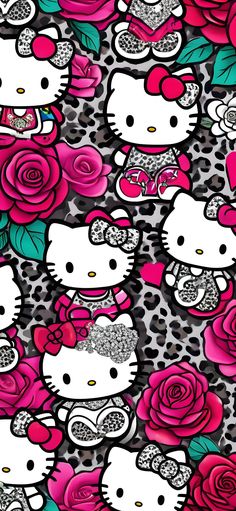 hello kitty wallpaper with pink roses and leopard print