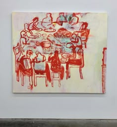 an abstract painting with people sitting at a table