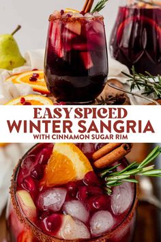 an easy spiced winter sangria with cinnamon sugar rim