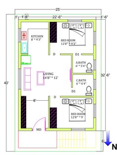 the floor plan for a small house with two bedroom and living room in one area