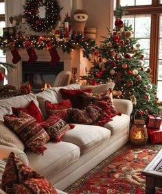 a living room filled with lots of christmas decorations