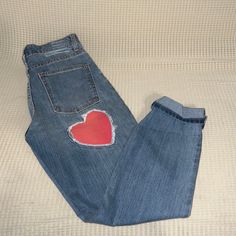 - Revice Heart Denim - Size 26 Fits Like 25 - Zipper Closure - Never Worn Patched Pants, Denim Color, Colored Denim, Red Heart, Boyfriend Jeans, Red And Blue, Blue Denim, Color Blue, Women Jeans