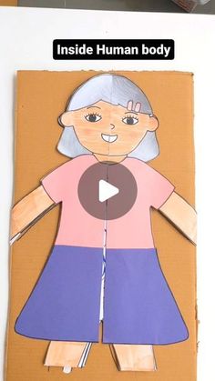 an old woman cut out from cardboard with the text inside human body on top of it