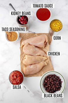 the ingredients needed to make this recipe include chicken, beans, tomatoes, corn, and black beans