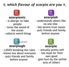 four different types of scorpios are shown in this graphic above the words