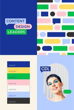 an image of a website page with different colors and shapes on the front, side, and