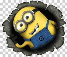 a despicable minion is poking his head out of a hole