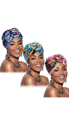 SATINIOR 3 Pieces African Turban for Women Knot Pre-Tied Bonnet Beanie Cap Headwrap Turbans For Women, Ankara Scarf, African Turban, Knotted Headwrap, Ankara Skirt And Blouse, Knotted Beanie, Ankara Skirt, African Head Wraps