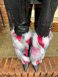 "FAUX FUR BOOT Covers / Tall Knee High Hit Pink, Grey, Black and White Fluffy Leg Warmers  / Faux Fur Leg Warmers / Winter Yeti Boot Covers Super soft to the touch.  Super cute, cozy, warm, animal friendly and highly fashionable.  Has a stretchy black elastic opening at the top for easy slide on comfort fit. Wear over your boots for some added fashion flare. You can even wear around the house to keep your legs warm or just to keep the fashion party going. These make your regular shoes look like Fluffy Leg Warmers, Fur Boot Covers, Faux Fur Leg Warmers, Fur Leg Warmers, Boot Covers, Creative Shoes, Faux Fur Boots, Fur Boots, Socks And Hosiery