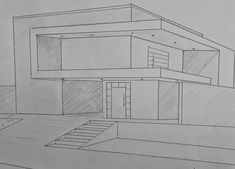 a drawing of a house with stairs leading up to it