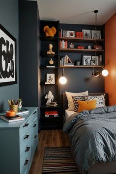 Bedroom With Art, Teenager Bedroom Design, Teenage Boy Room, Boy Bedroom Ideas, Boys Bedroom Makeover, Boy Bedroom Design, Boy Rooms, Teen Boy Bedroom, Creative Wall Art