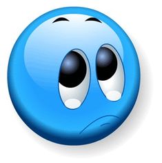 a blue emoticive smiley face with two black eyes and one white eyeball