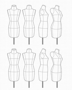 a line drawing of different types of mannequins