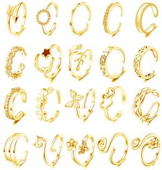 PRICES MAY VARY. Toe Rings Set-----You will get 20pcs different style toe rings in one order.Flower toe ring,heart toe ring, simple band ring, cubic zirconia toe ring and star moon toe ring included.Various choice meet your changeful needs,Unique design, never go out of style, perfect to wear it on the beach, party and wear as daily Jewelry. Also you can share these with your closer friends. Adjustable Size & Quality Material-----These toe rings is made of high-quality copper, environmentally fr Rings Set For Women, Summer Cocktail Party, Rings Inspiration, Open Rings, Simple Band, Ring Heart, Daily Jewelry, Ring Simple, Toe Ring