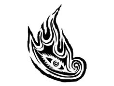 a black and white drawing of a fish with flames on it's back end