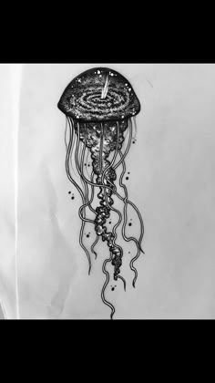 a black and white drawing of a jellyfish