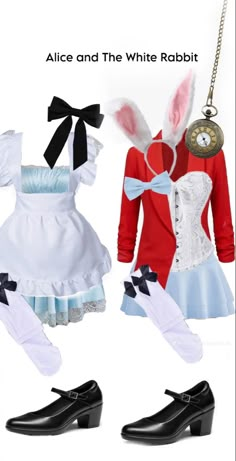 Alice And The White Rabbit, Alice And Bunny Costume, Alice In Wonderland And White Rabbit, Alice And Wonderland Costumes Group, Alice In Wonderland Duo Costume, Alice And White Rabbit Costume, Alice In The Wonderland Costumes, White Rabbit Costume Women, Wonderland Rabbit Costume