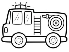 a black and white drawing of a firetruck with wheels on it's tires