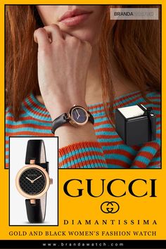 GUCCI DIAMANTISSIMA GOLD AND BLACK WOMEN'S FASHION WATCH Fashion Watch