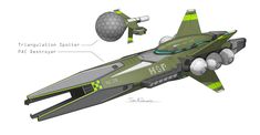 an image of a sci - fi fighter plane with its parts labeled in green and white