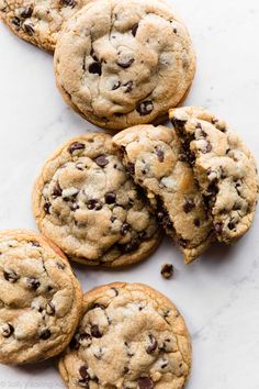 chocolate chip cookies on a marble counter top