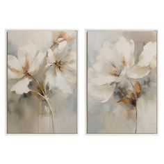 two white flowers on a gray background