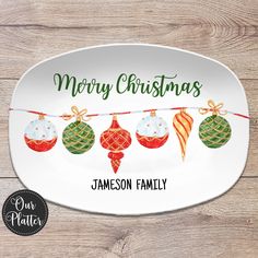 personalized oval platter with christmas ornaments