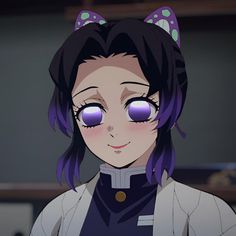 an anime character with purple eyes and cat ears