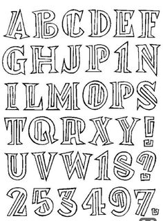 the alphabet is drawn in black and white, with numbers on each side to spell it