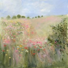 an oil painting of flowers in a field