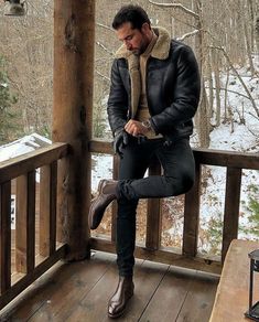 Mens Cream Turtleneck Outfit, Winter Leather Jacket Outfit Men, La Outfits Men, Mens Winter Date Night Outfit, Men’s Cold Weather Outfits, Men’s Night Out Outfit, Shearling Jacket Outfit Men, Mens Winter Outfits Classy, Dressy Casual Men