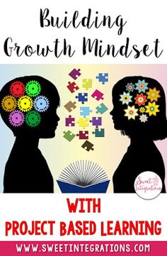 a poster with the words building growth minds on it and two silhouettes facing each other