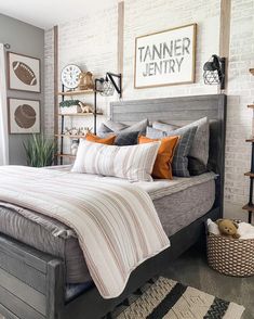 an instagram photo of a bed with pillows and blankets on it, in a bedroom