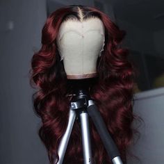 Lux Hair, Hair Colorful, Red Wig, Black Roots, Wig Styling, Loose Waves Hair, Hair Tape, Burgundy Hair