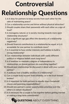 controversial relationship questions Saving Your Relationship, Questions To Ask Yourself Relationships, Questions To Ask About Relationships, Beginning Relationship Questions, Controversial Relationship Questions, Questions For New Relationships, Long Term Relationship Questions, Controversial Questions To Ask, Deepest Questions To Ask