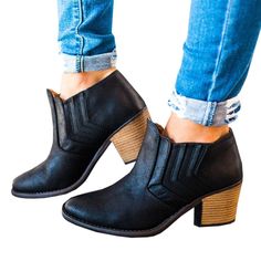 Who says you can't be a cowgirl ... you can with this leather ankle bootie. Featuring an intricate cowgirl boot design but in a bootie form and a chunky heel. Comes in three fabulous colors from which to choose with an approximate 4 cm heel. Thick Heel Boots, Boots Fall Ankle, Mid Heel Boots, Spring Boots, Winter Shoes For Women, Chelsea Boots Women, Block Heel Ankle Boots, Pointed Toe Boots, Chelsea Ankle Boots