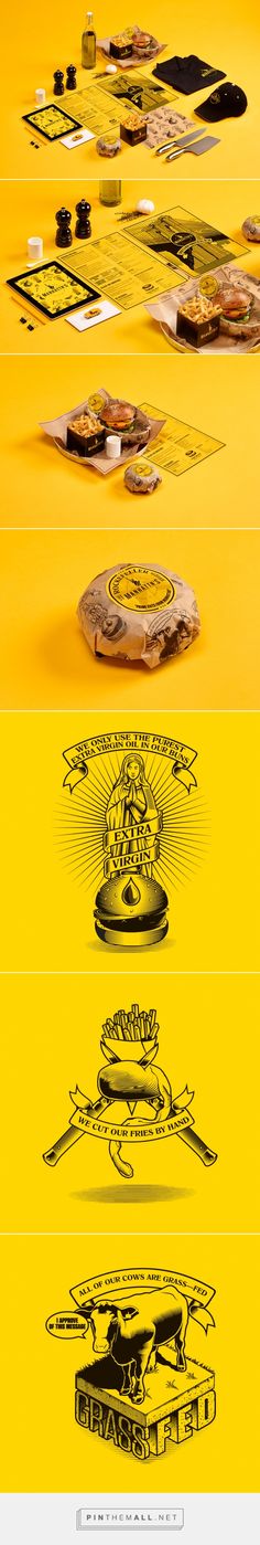 a series of images with different types of food on them, all in yellow and black