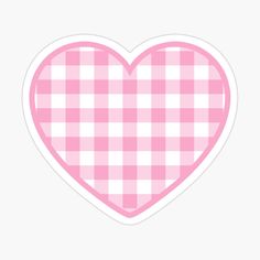 a pink and white heart sticker with gingham checkered pattern on it