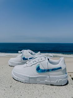 The ultimate beach sneaker! Made to order with my signiture ocean resin waves! 
Sneaker of the summer! Beachy Shoes, Walk On Water, Surfboard Art, Custom Nikes, Water Shoes, New Nike, Wave Pattern, Walk On, Shoe Game