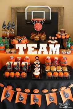 a basketball themed party with cupcakes and treats