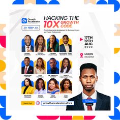 an ad for the 10th international conference on black women and men in business attire with colorful circles around them