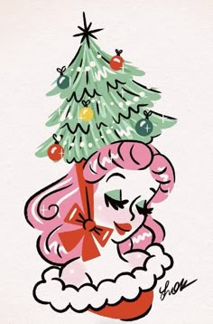 a drawing of a cartoon character with a christmas tree on top of it's head