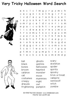 the very tricky halloween word search is shown in black and white with an image of a witch