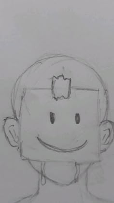 a drawing of a smiling man with a hole in his head and one eye open