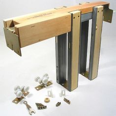 an assortment of hardware and accessories for sliding doors on a white background with clippings