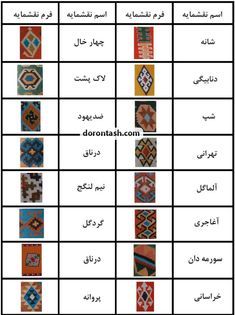 the different rugs are shown in arabic