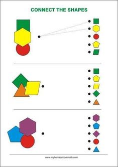 the worksheet shows how to connect shapes with their corresponding lines and colors, which are